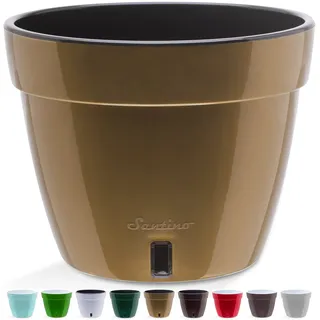 Santino ASTI 20CM Selbstwässernder Blumentopf mit Wasserstandsanzeiger - Rund Premium Qualität Innen Blumentopf für Anlagen, Blumen, Kräuter (Ø 20 cm, H 16 cm, 4L - Gold/Black)
