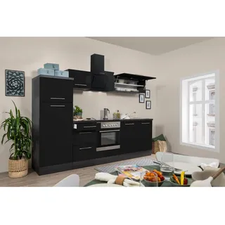 Respekta Küchenzeile 270 cm Schwarz Hochglanz-Eiche Grau