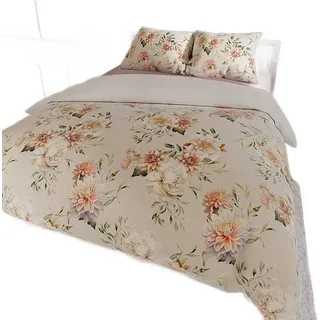 Bettwäsche Set 220x200 Baumwollsatin Manila Blumen Pastell - Beige