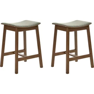 BELIANI Barhocker 2er Set Dunkelbraun u. Grün Gummibaumholz Gepolstert mit Lehne Fußstützen ohne Armlehnen Wohnzimmer Küche Bar Wohnküche - Grün, Braun
