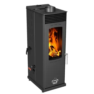 Babas Eco Mini Hybridofen Pellets und Holz Kombiofen Kaminofen 8 kW Pelletofen ohne Strom Schwarz Holzofen Holz Ofen Kamin - Schwarz