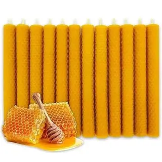 Packung mit 12 Kerzen aus natürlichem Bienenwachs – [Weihnachten und Advent] | Große Größe 2 x 20 cm | 100 % umweltfreundlich und aromatisch