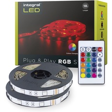 Integral LED Strip 10m | RGB LED Strip | LED Streifen 10m EU-Steckeradapter & IR-Controller | LED Strips | LED Band 10m | LED 10m | Plug & Play, Farbwechsel, dimmbar - Farbe & Helligkeit einstellbar
