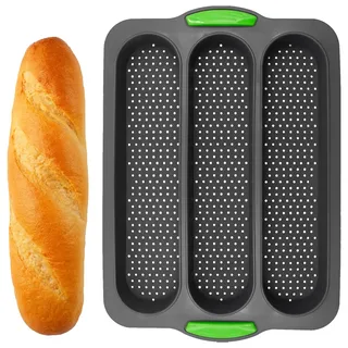 Vidoxdu Baguette Backform aus Silikon, 3-Kavitäten Baguetteblech mit Antihaft-Beschichtung, Hochwertige French Bread Backform für Baguettes, Hot Dogs, Lange Brote – Hitzebeständig & Wiederverwendbar