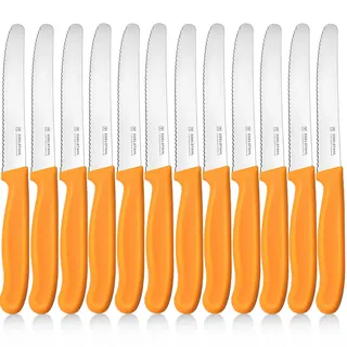 targzier Frühstücksmesser 12 Stück,Wellenschliff,Orange Messer | Rostfreier Stahl Klinge 11cm,Polypropylen Griffe Brotmesser klein,Scharfe Messer Set,Spülmaschinenfest Tafelmesser