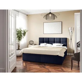 Mid.you Boxbett , Dunkelblau , Kunststoff , H3 , Höhe ca. 19 cm , 200x220 cm , Bettkasten, gepolstertes Kopfteil, Stoffauswahl, Topper durchgehend, in verschiedenen Größen erhältlich , Holzmöbel, Holzbetten, Boxspringbetten Holz