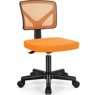 DUMOS Klein Bürostuhl ohne Armlehne - EIN Bequemer Schreibtischstuhl, Lendenwirbelstütze Drehstuhl mit Rollen, Bürosessel Geeignet für Büro, Studie, Wohnzimmer und andere Umgebungen (Orange)