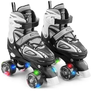 Apollo Super Quad X Pro Rollschuhe Kinder & Damen, verstellbar mit LED | Komfortable, größenverstellbare LED Rollschuhe: Roller Skates für Kinder, Jungen, Mädchen & Damen, mitwachsend