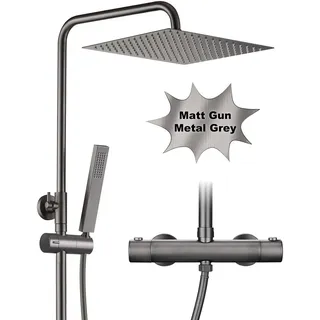 Görbach Regendusche Duschsystem mit Thermostatbatterie Gunmetal Grau 25x25cm