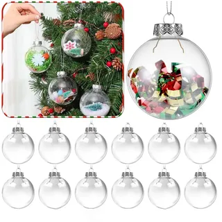 XIKTTK Durchsichtige Weihnachtskugeln Zum Bemalen, Befüllbare Christbaumkugeln, Klar Plastik, 6 cm (12 Stück)