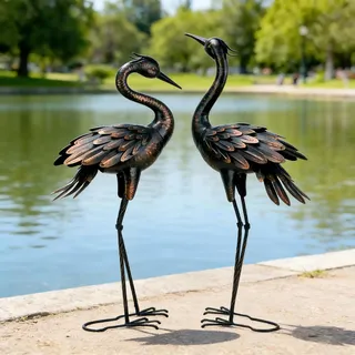 shorayn Metallkranich-Gartenstatue, Gartenskulpturen & Statuen, Bronze-Kranich-Ornamente, Hofkunst für Hinterhof, Terrasse, Rasen-Dekorationen