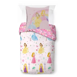 Disney Prinzessin-Bettwäsche Scherenschnitt 140 x 200 cm, 100 % Baumwolle, für Einzelbett, enthält Bettbezug & Kissenbezug 65 x 65 cm, geeignet für Betten von 90 x 190 cm bis 90 x 200 cm