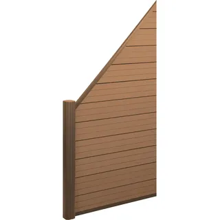 WPC-Sichtschutz Sarthe, Windschutz Zaun, Alu-Pfosten Erweiterungselement schräg links, 0,95m teak - Braun