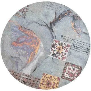 Gino Falcone Flachwebeteppich Cosima 160x160 cm , Türkis , Textil , Pop-Art , Rund , 160x160 cm , Oeko-Tex® , für Fußbodenheizung geeignet , Teppiche und Böden, Teppiche, Flachwebteppiche