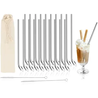 com-four® 20x Trinkhalmlöffel mit Reinigungsbürste - Strohhalmlöffel aus Edelstahl - Trinkhalm mit Rührlöffel - Wiederverwendbar (Edelstahl Barlöffel - 20 Stück)