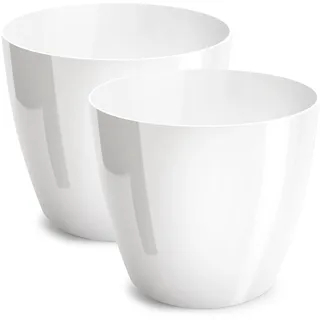 PECZEKO Blumentopf glänzender, Pflanzkübel aus Übertopf Kunststoff Dekorativer Topf für, groß und klein Pflanzen, 2er-Set blumenkübel, blumenkübel kräutertopf, (2 Pack) Weiß, ø 16 cm
