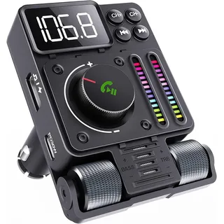 GizmoVine Bluetooth 5.3 FM-Transmitter, Auto Radio Adapter mit PD 30W & USB 12W, Zigarettenanzünder mit MP3 Player Auto, Unterstützt 64 GB USB-Laufwerk, Akzente & Bässe, Freihändiges Telefonieren