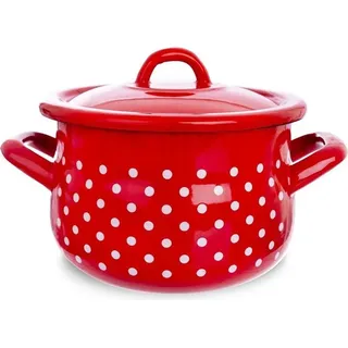 ORION Emaille-Topf emailliert ROT MIT WEISSEN PUNKTEN 16 cm Deckel Gas Induktion