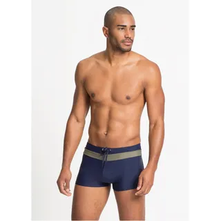 Badehose BONPRIX, Herren, Gr. 64 (3XL), N-Gr, blau (dunkelblau), Obermaterial: 80% Polyamid, 20% Elasthan. Futter: 100% Polyester, Badehosen Badehose, mit Bindeband am Bund, bequeme Passform, mit Kontraststreifen, Topseller