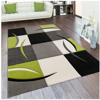 Paco Home Designer Teppich mit Konturenschnitt Karo Muster Grün Schwarz, Grösse:80x150 cm