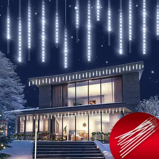MONZANA® Lichterkette Meteorschauer 480 LED Außen Wetterfest 10 Röhre je 50 cm Innen Weihnachten Eisregen Regenlichterkette Weihnachtsbeleuchtung Weiß - Weiß