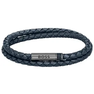 Boss ARES Armband Edelstahl Leder blau grau 1580494M Größe M