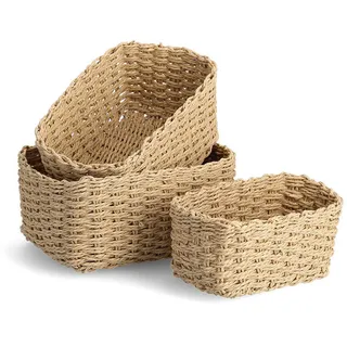 Korbset , Naturfarben , Papier , rechteckig , 24x18x13 cm , Ordnen & Aufbewahren, Körbe, Dekokörbe