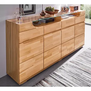 Home Affaire »Vetro,200cm breit,40 cm tief,4 Schubladen Oberplatte aus Glas«, Kernbuche massiv, Holzwerkstoff, 4Türen,4 Schubladen, Griffmulden