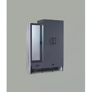 Kleiderschrank Grau Garderobe Schränke Schlafzimmer Holz Möbel Einrichtung 134cm - Grau