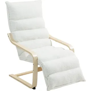 Fortuna Lai Loungesessel Sessel mit verstellbarem Fußteil, Sherpa-Fleece für Wohnzimmer Schwingstuhl mit Armlehne, Relaxsessel, Lesesessel Weiß - Weiß