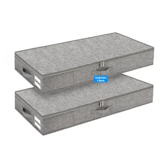 Unterbettboxen mit Deckel, 40L, 12 cm hoch, formstabil, 2er-Set, Grau