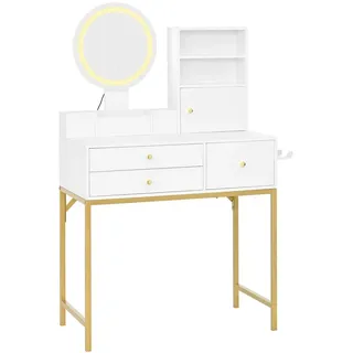 Urban Meuble Schminktisch mit LED-Beleuchtung & Steckdosen Weißer 80×40×134 cm , Holzwerkstoff, Glas , Rechteckig , 80x134x40 cm , Kleinmöbel, Kommoden, Kommoden