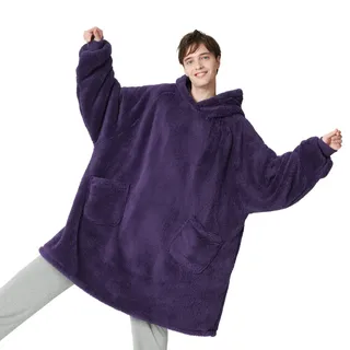 BEDSURE Hoodie Decke mit Ärmeln Übergroßer - Tragbare Decke zum Anziehen Erwachsene Lila, XXL Kuschelpullover 107x90 cm, Warm Kuscheldecke mit Ärmeln weich Ärmeldecke als Geschenke für Herren Damen