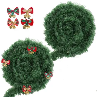 2 Stück Weihnachtsdeko Tannengirlande Künstlich Wie Echt 15M, Künstliche Tannengirlande Spritzguss,Weihnachtsdeko Aussen Innen Outdoor, Girlande Grün,künstliche Dekogirlande Ø 10 cm