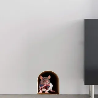 Sticker 3D Effekt | Wandaufkleber Loch amerikanische Maus - Tapete Dekoration optische Täuschung Raum und Wohnzimmer | 10 x 10 cm