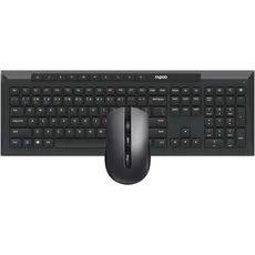 RAPOO | Kabellose Tastatur und Maus 8210M (drahtloses Multi-Mode-Desktop-Set, Anschluss an bis zu 3 Geräte, robust, Lange Akkulaufzeit), Schwarz