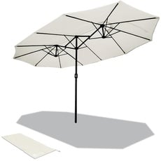 VOUNOT Doppelsonnenschirm mit Handkurbel, Sonnenschirm Marktschirm Gartenschirm Terrassenschirm, Sonnenschutz, 460 x 270 cm, Beige