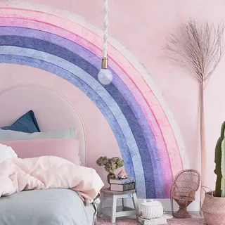 WandSticker4U®- [Aquafarben] Riesiges Wandtattoo REGENBOGEN Kinderzimmer pastell lila/rosa/blau (152x152 cm) I Wandsticker Mädchen Regenbogen groß Boho I Wandaufkleber Kinderzimmer Deko Mädchen XXL