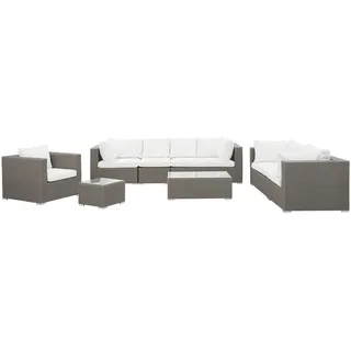 Beliani Maestro Lounge Set Rattan taupe 8-Sitzer cremeweiß