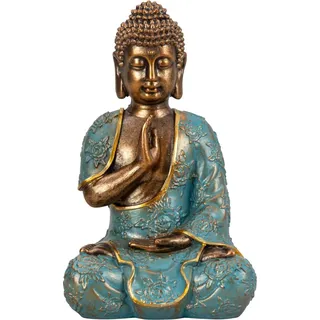 Buddha Statue Shaman - innen/aussen - Kunststein - Gold/Jade - 14 x 23 cm