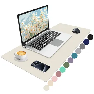 Niviy Schreibtischunterlage XXL Mauspad Leder,Organizer PU Schreibtischmatte Rutschfester Schreibunterlage Tischschutz Unterlage Wasserdichter Office Mousepad für Büro,Home und Laptop 80X40cm Weiß