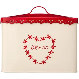 Premier Housewares Brotkvasten mit Lochstickerei, cremefarben/Rot, Pulverbeschichtetes Metall, 18x33x25