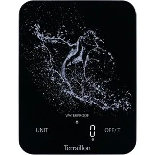 TERRAILLON - AQUA RESIST – Elektronische Küchenwaage, wasserdicht IP67, Display Magic LED mit Hintergrundbeleuchtung, Kapazität 8 kg, Skalierung 1 g, ohne Batterien, USB-C-Aufladung, Schwarz