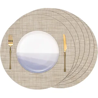 Banchif Tischsets Rund, Tischsets Abwaschbar 6er Set Platzdeckchen PVC Rund rutschfest Platzsets Abwischbar Gewebte Vinyl Platzsets Durchmesser 38 cm, Gelb