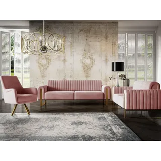 Sofaset Designersofas VALERIE 3-2-1 in Stoff Stoff Elisa Velvet Altrosa - Rosa
