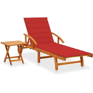 vidaXL Sonnenliege Mit Tisch Und Auflage Akazie Massivholz , Braun , Holz , Rechteckig , 67x85x200 cm , Gartenmöbel, Gartenliegen