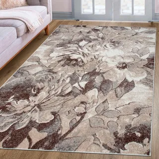 Teppich OTTO HOME "Almrose" Gr. 1, beige (sand), B:60cm H:9mm L:90cm, Kunstfaser, Teppiche, Teppich, mit besonders weichem Flor, Blumen Muster, florales Design, Kurzflor