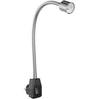 ledscom.de Steckdosenleuchte/Leselampe LESCH, Schwanenhals, Schalter, chrom/schwarz, 1x GU10 max. 10W