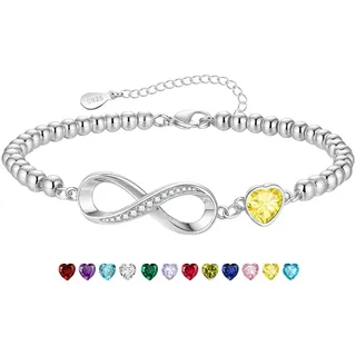 KLIFOWDY Geburtsstein Armband Damen mit Unendlichkeitszeichen Glücksarmband | Perfekte Geburtstagsgeschenke für Frauen, Freundin, Schwester Mama