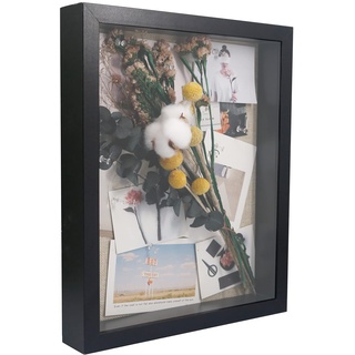 GraduatePro Bilderrahmen zum Befüllen Tief für Objektrahmen Schwarz mit Glas Hochzeit 3D Box Deko Wand Oder Schreibtisch Family Geschenk 28x35 cm